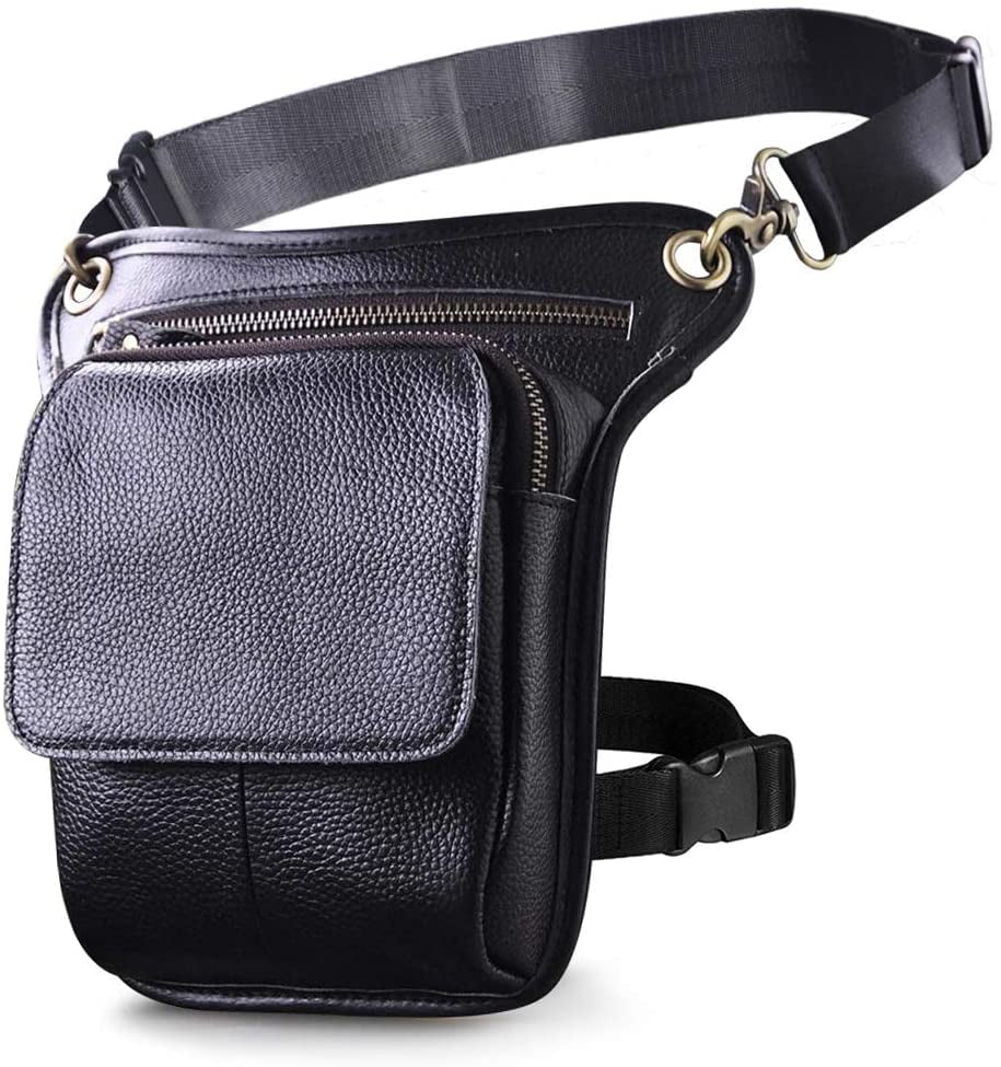 Le'aokuu Men Genuine Crazy Horse Leather Wallet Waist Vintage Handbag Beltbuckle 