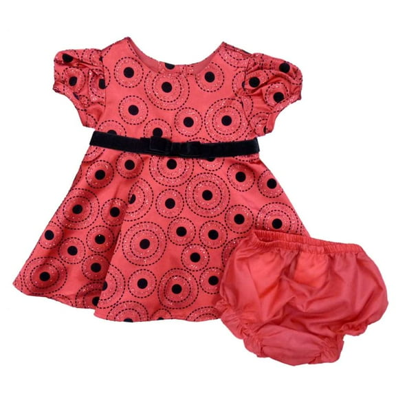 Rare Editions Infant Girls Red Black Polka Dot Satin Party Holiday Dress 12m