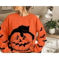 thumbnail image 6 of Black Cat on Pumpkin Sweatshirt Halloween Sweatshirts for Women Fall Pumpkin Face Tee Lightweight Pullover Tops, 6 of 9