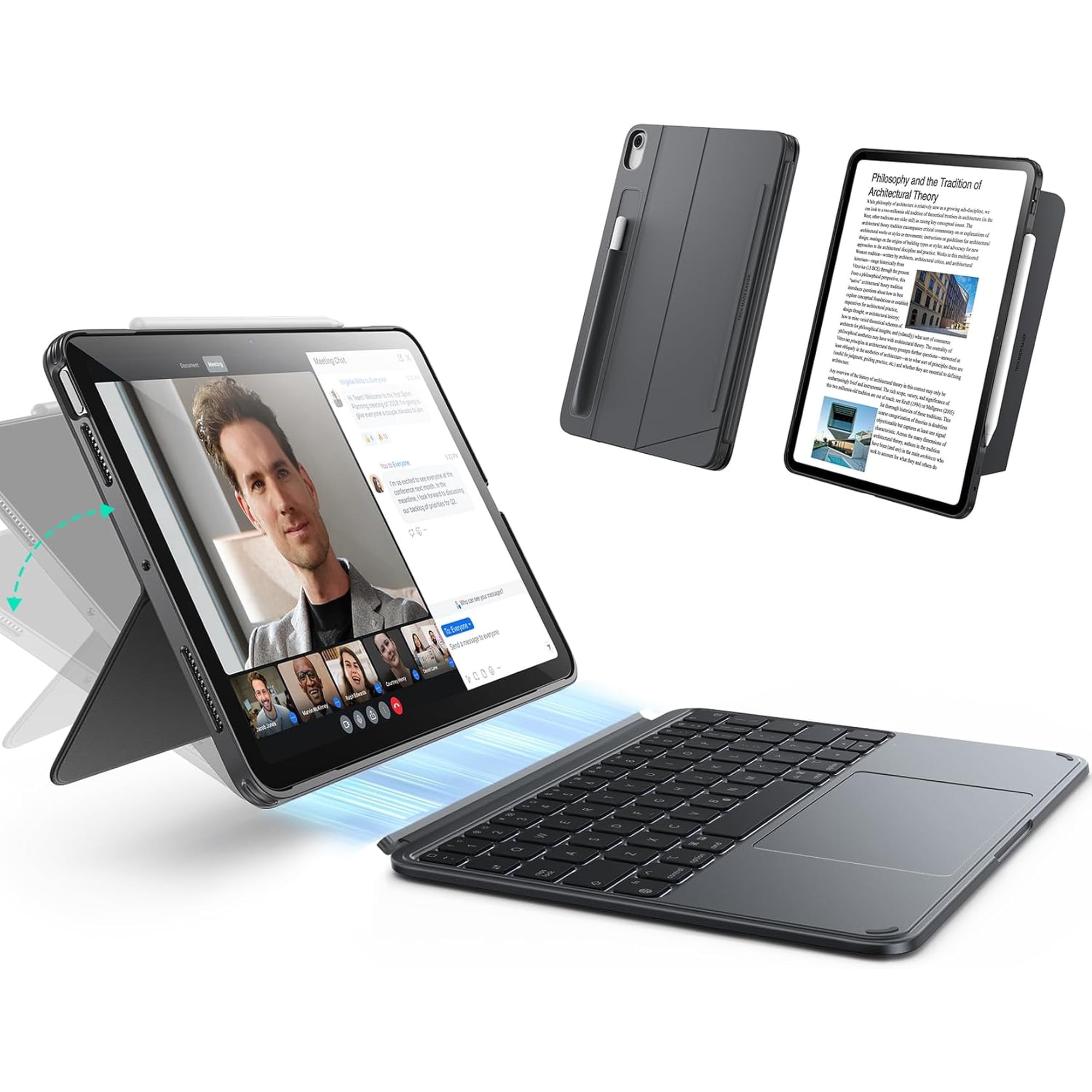 ESR Shift Keyboard Case Compatible with iPad Air 11" M4/M3/M2 (2026-2024) & Air 5th/4th Gen, Magnetic Detachable Keyboard, Portrait/Landscape Modes, Click-Anywhere Trackpad, Dark Gray