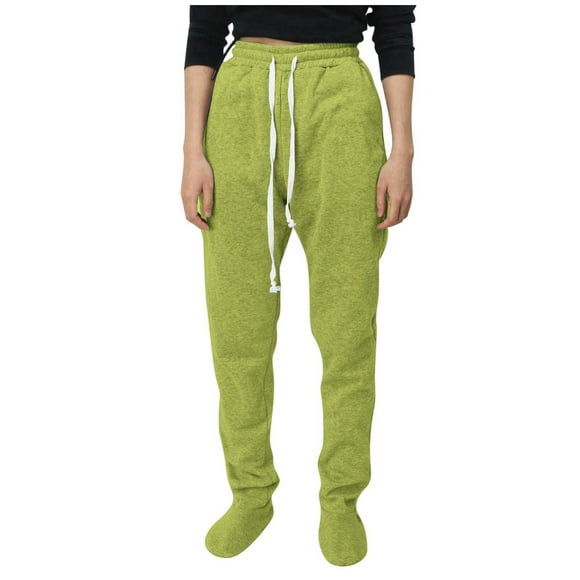 LUOGENLI Female Casual Pants Women's Solid Color Autumn and Winter Casual Pants with Thick Velvet and Elastic Waist Bag and Leg Pants Womens Casual Pants 36X29 Stretch Green M