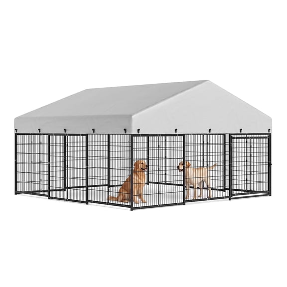 Outdoor Dog Kennel, Heavy Duty Metal Enclosure with Weatherproof Roof