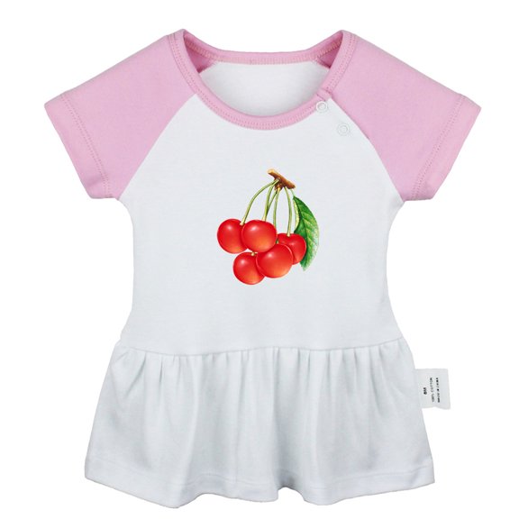 Fruit Cherry Pattern Dresses For Baby, Newborn Babies Skirts, Infant Princess Dress, 0-24M Kids Graphic Clothes (Pink Raglan Dresses, 0-6 Months)