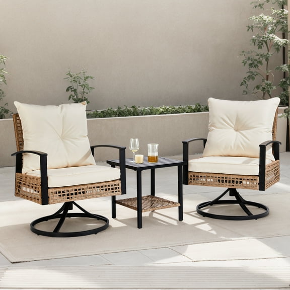 Ktaxon 2 Luxury Outdoor Rattan Swivel Glider Chair Patio with Table Set