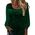 thumbnail image 2 of Otntypg Women's Sequin Tops Sheer Long Sleeve Glitter Sparkly Crew Neck Pullover Blouse Loose Oversized Casual Patchwork Dressy Tunic T-Shirts for Evening Party Green M, 2 of 6
