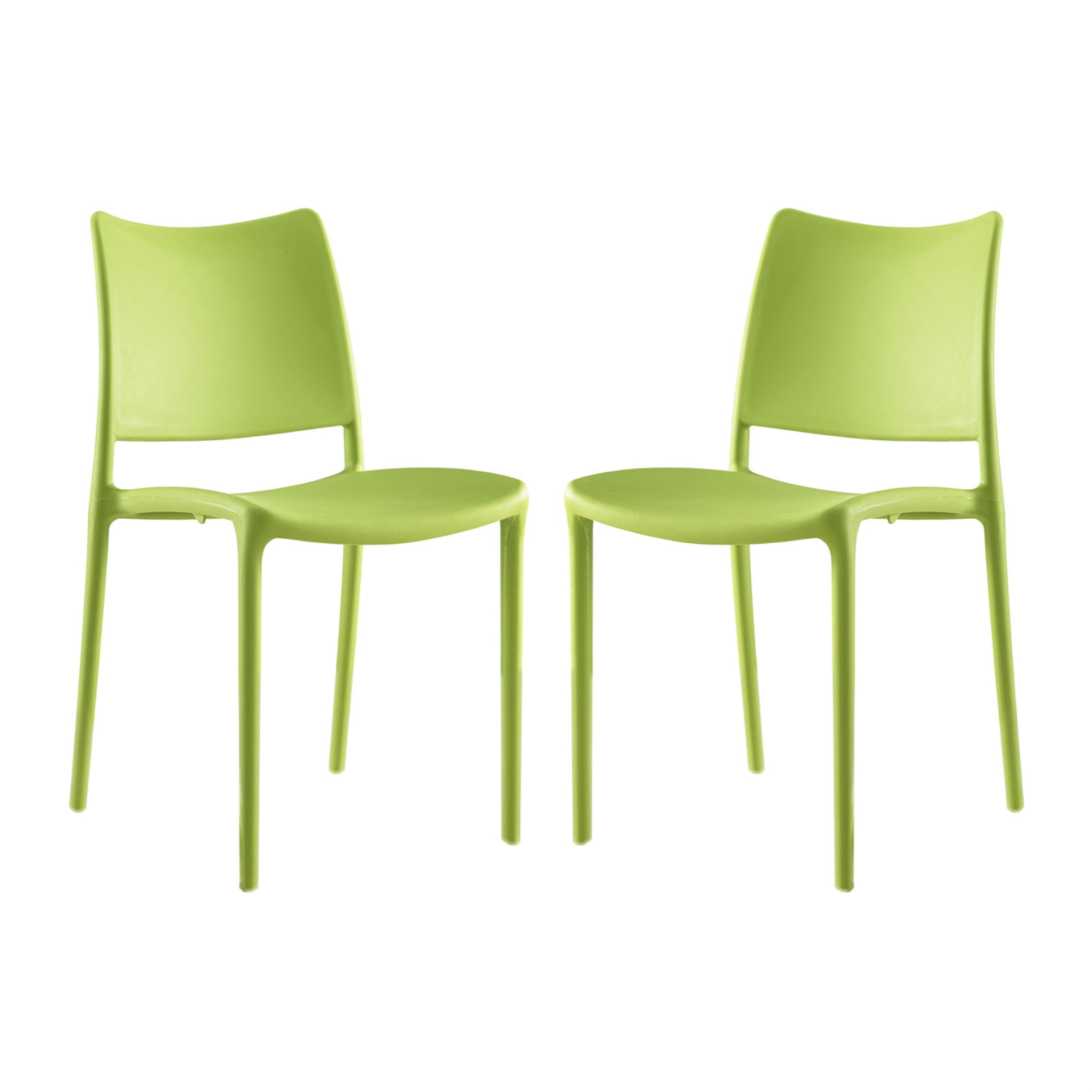 Modern Minimalist Stackable Green Plastic Side Chair Set of 2