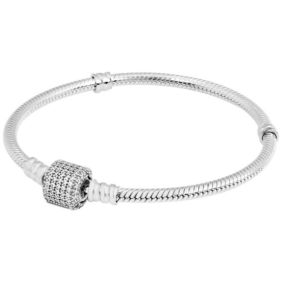 Authentic Sterling Silver Barrel Clasp Bracelet with Clear CZ 9.1