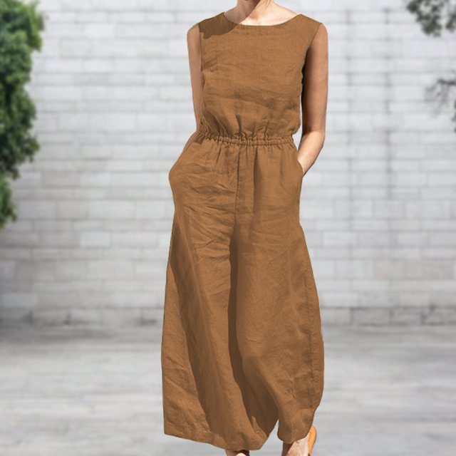 Mamelucos Sin Mangas Mamelucos sin mangas para mujer Monos de algodón informales en general para mujer (Camel XXXL) Kuymtek para Mujer Camello T S