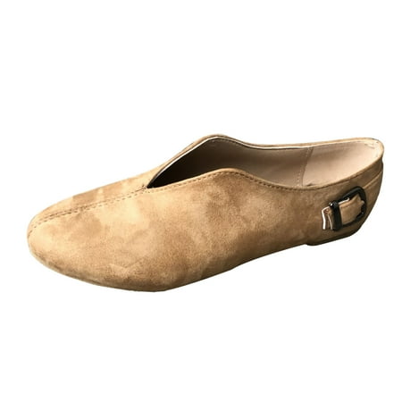 

iOPQO Women s casual shoes Women s Pointed Toe Suede Flock Casual Summer Flats Buckle Strap Loafers Shoes Ladies Flat Pumps Belt Buckle Khaki 40
