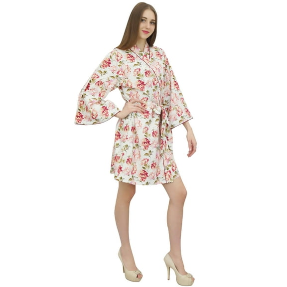 Bimba Women's Floral Robe Bridal White Bridesmaid Kimono Sleepwear Cover Up-10