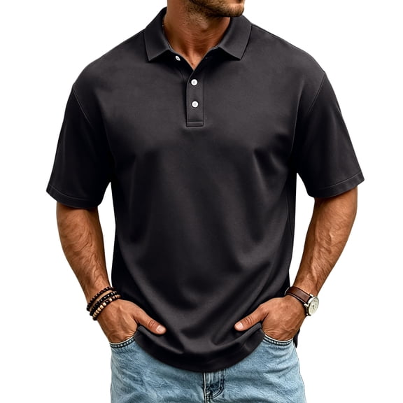 Golf Shirts for Men Quick Dry Performance Polo Short Sleeve Collared Shirt Black 3XL