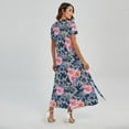 thumbnail image 2 of Pink Rose Flower Camouflage Printed Short Sleeve Maxi Dress, Camo Camouflage Fashion Summer Maxi Dress For Women, 2 of 4