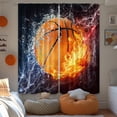 thumbnail image 3 of Sports Curtains for Boys Bedroom 42W x 63L Inch Rod Pocket Kids Basketball Curtains Cool Basketball Wall Art for Men Abstract Flame Decor Teenagers Living Room Window Drapes Fabric 2 Panels, 3 of 4