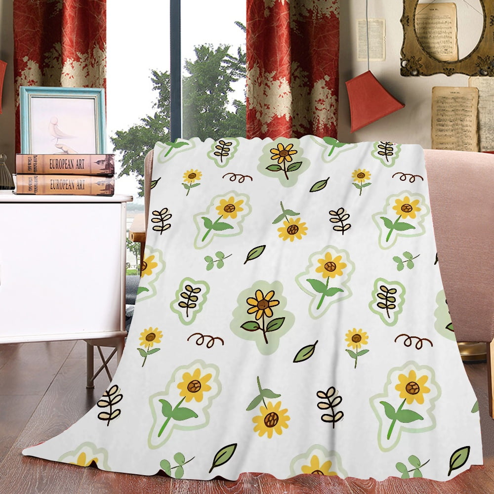 FABOTD Blanket, Throw Blanket Flannel Blankets Queen Size Plant Flower