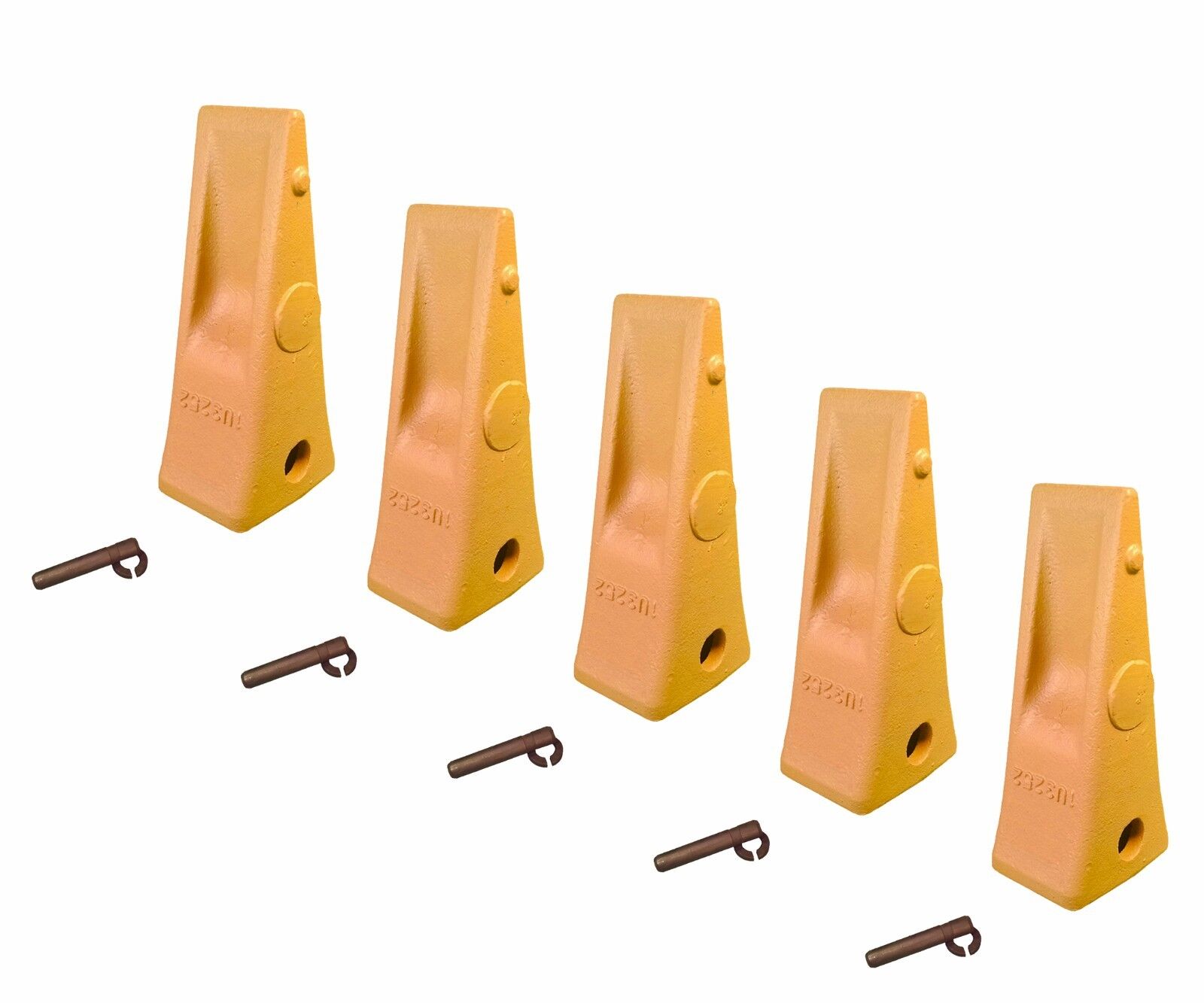 5 CAT Style Backhoe / Loader Bucket Dirt Teeth w pins & retainers