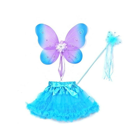 Little Girls Multiple Colors Bow Wings Wand Tutu Halloween 3 Pc Set 2-5T