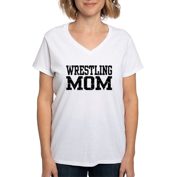 CafePress - Wrestling Mom Women's V Neck T Shirt - Womens Cotton V-Neck T-shirt