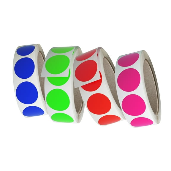 Royal Green Dot Sticker Labels 1.25 inch - Sticker Roll 30mm in 4 Colors Red, Blue, Neon Green and Neon Pink - 4000 Pack