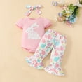 thumbnail image 2 of Edvintorg 3-18Months Easter Girls Fashion Outfits Kids Clothes Girls Rabbit Printed Short Sleeve Bodysuit Flared Pants Set Hair Accessories 3Pcs/Set, 2 of 7