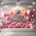 thumbnail image 5 of Pink Theme Banner Royal Crown Princess Backdrop Pink Roses Sparkling Letters Glamorous Party Backdrop for Birthday Party Girls' Birthday Indoor Decoration, 5 of 9