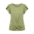 thumbnail image 4 of Cmfcve Tops for Women Pleated Puff Short Sleeve Crew Neck Summer Blouses Casual Loose Fitted Twist Front T Shirts, 4 of 7