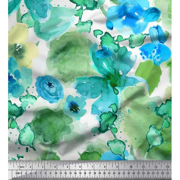 Soimoi Cotton Duck Fabric Rose Watercolor Printed Fabric 1 Yard 42 Inch Wide