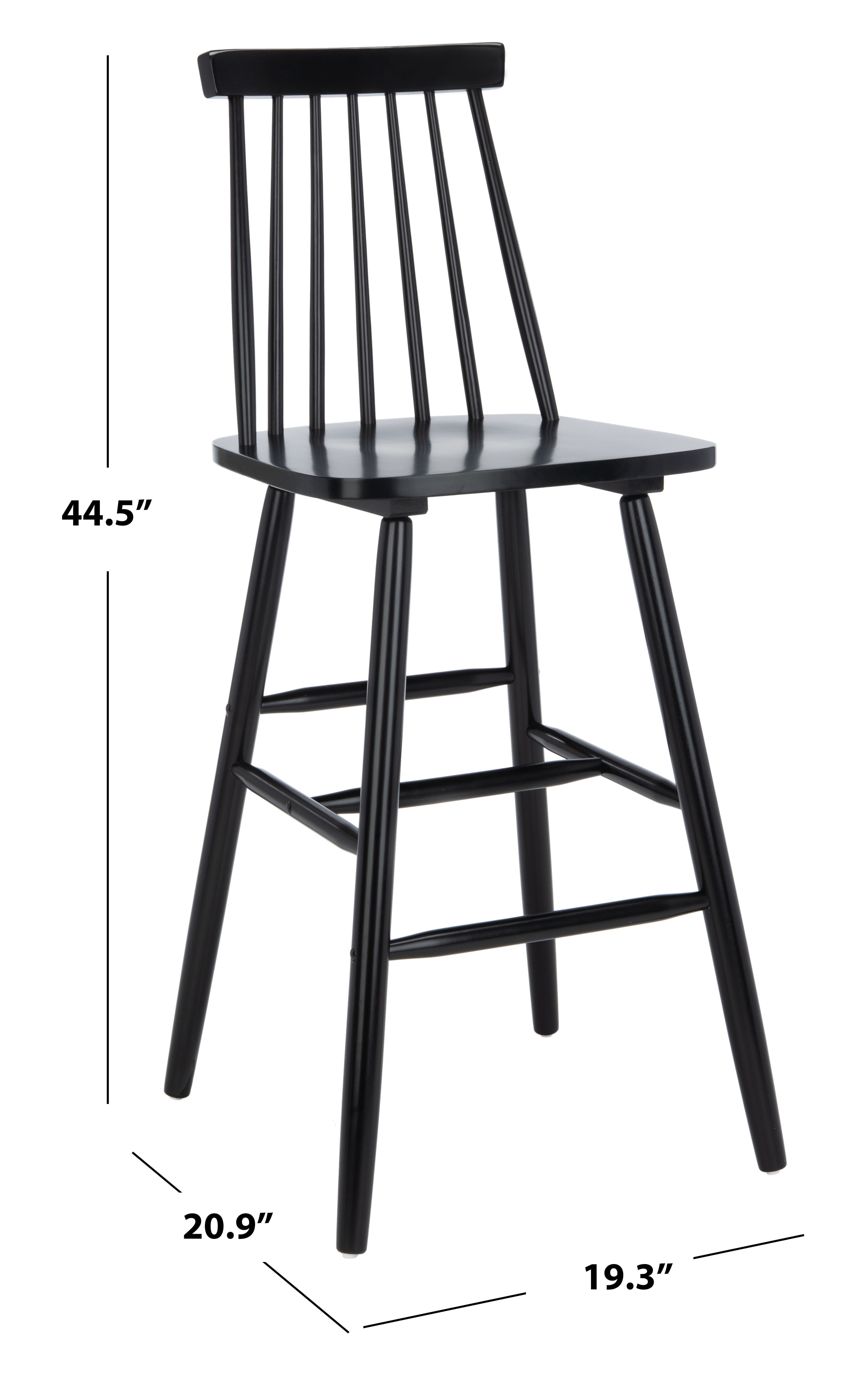 SAFAVIEH Beaufort Solid Spindle Back Bar Stool with Footrest, Black