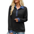 thumbnail image 5 of Wevis Women's Denim Collar Knit Sweater, Long Sleeve Henley Button Down Autumn Blouse, Casual Loose Fall Pullover Tops, 5 of 7