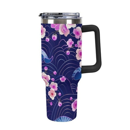 

Cherry Japanese Blossoms Waves Tumbler with Handle and Straw 40 oz Stainless Steel Leakproof Travel Coffee Mug Car Cup Vacuum Water Bottle 40oz