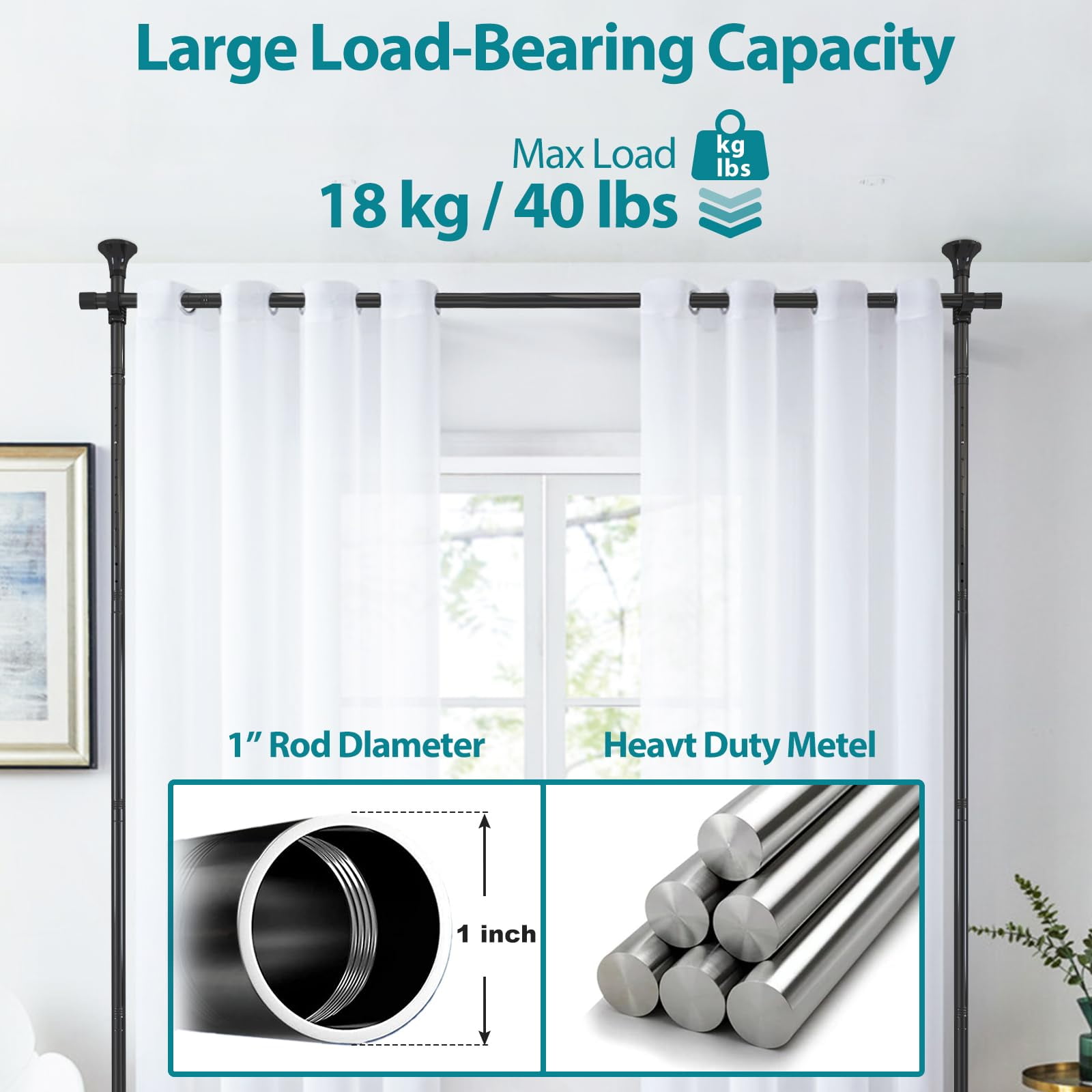 Room Divider, 4-10ft No Drilling Adjustable Curtain Rods Wall Divider for Room Separation, Heavy Duty Freestanding Hanging Room Divider Curtain Rod, Black