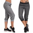 thumbnail image 2 of Qarigey Pantalones de mujer Pantalones recortados con cordón Cintura elástica informal Ropa deportiva Prendas para la parte inferior del cuerpo Negro L, 2 of 8
