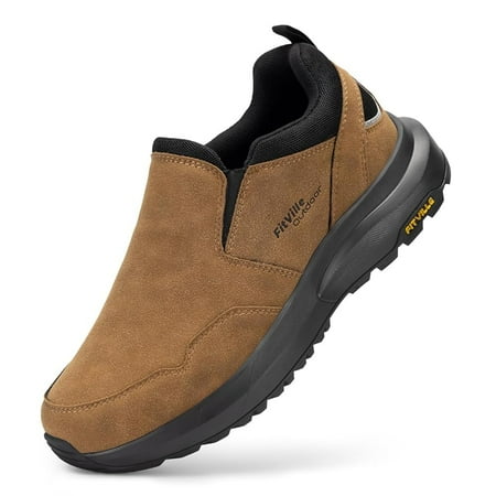 

FitVille Men s Wide Hiking Shoes Slip on Loafers Sneakers with Arch Support Brown 9.5 Wide