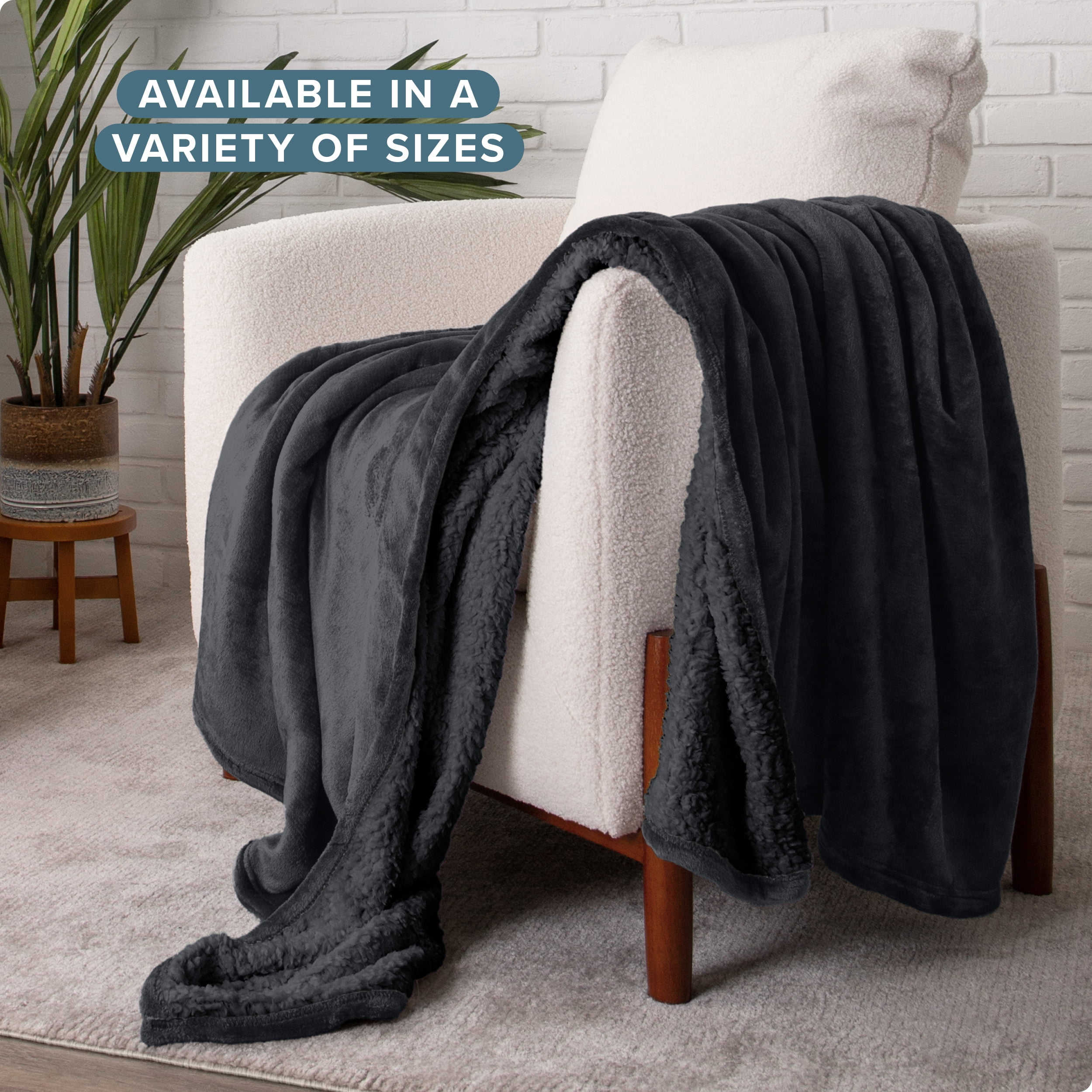 Bare Home Plush Sherpa Bed Blanket - Fluffy & Soft - Reversible - Lightweight - Twin/Twin XL, Black with Black Sherpa