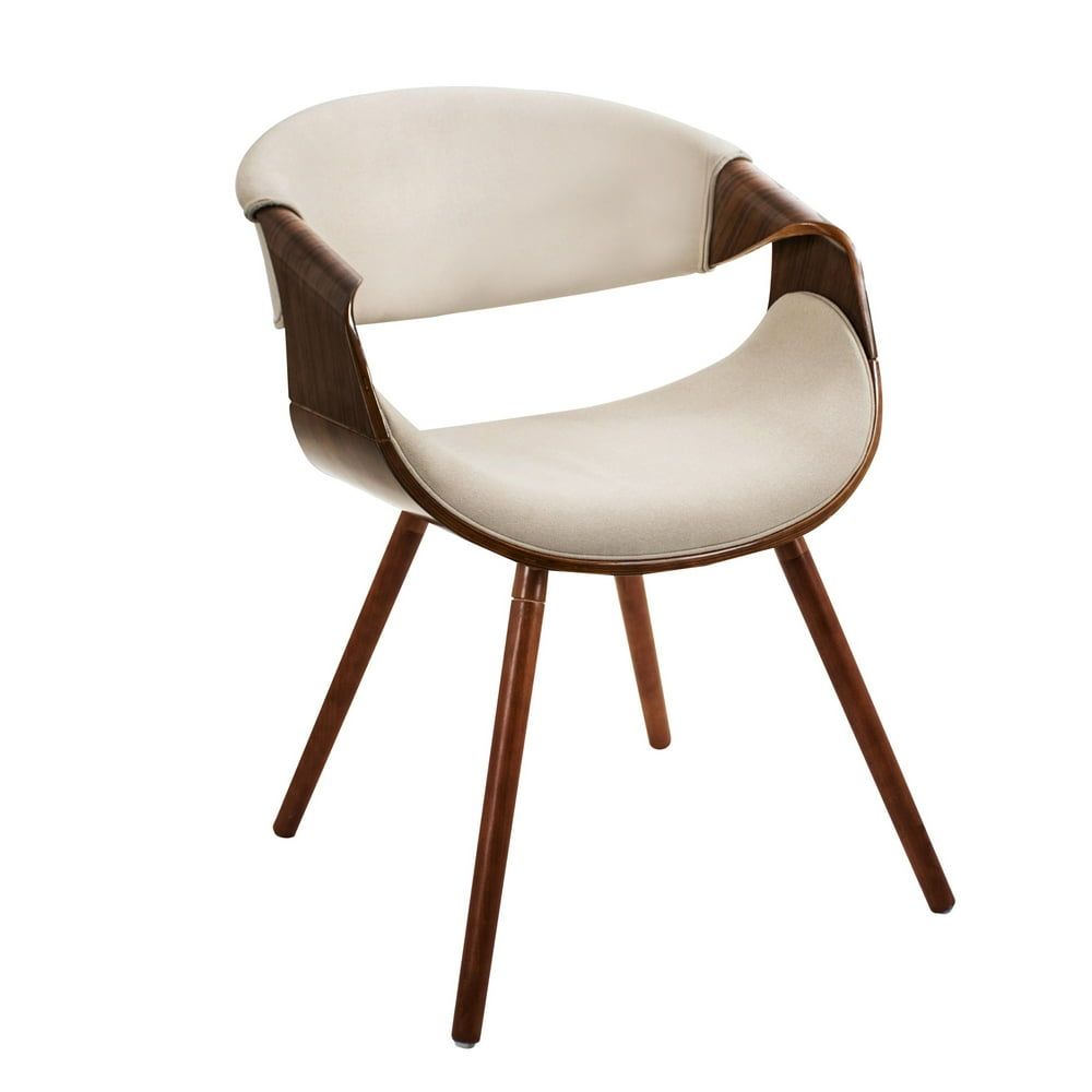 Curvo MidCentury Modern Dining/Accent Chair in Walnut and Cream Fabric