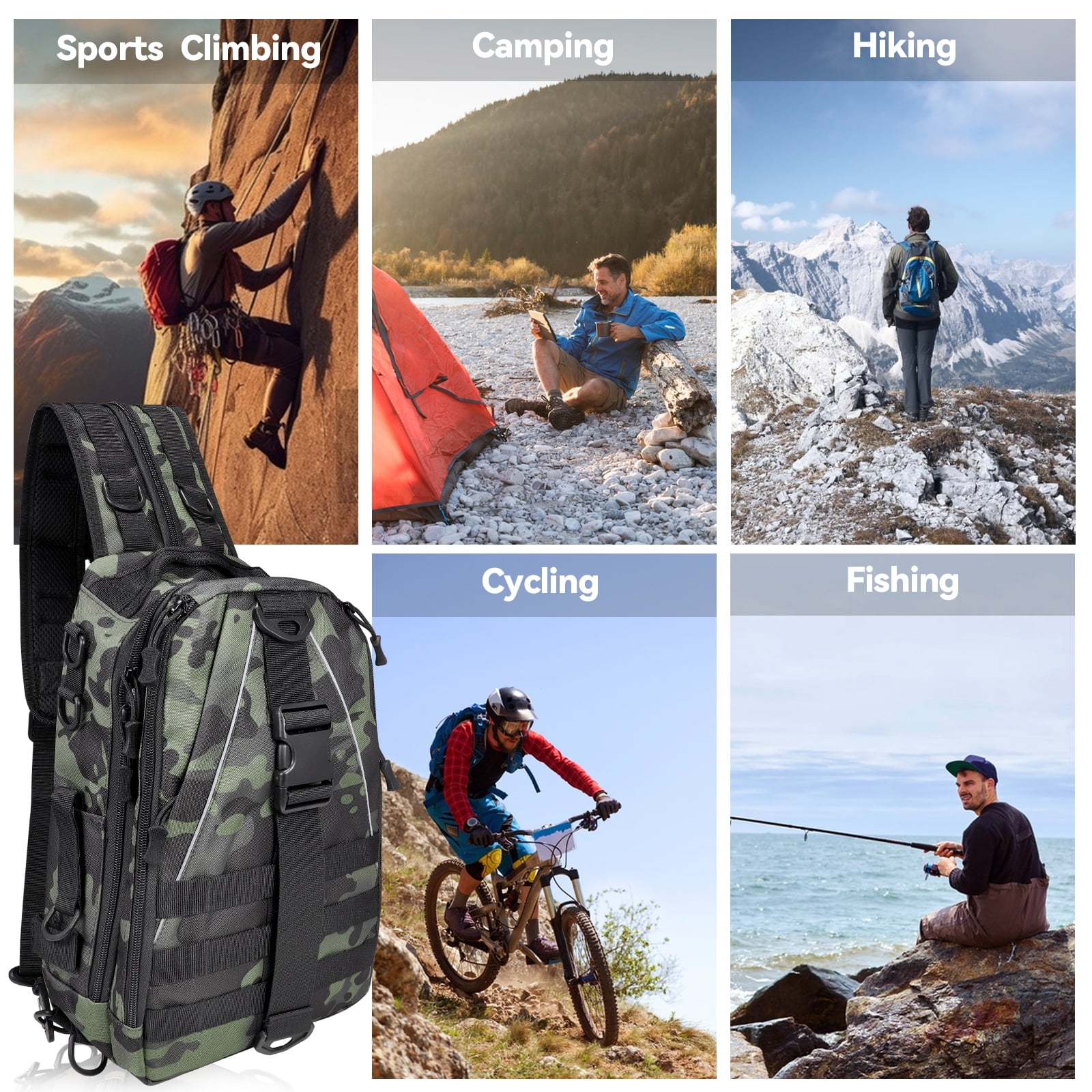 2BK Fishing Backpack Fishing Bag Tackle Box Sling Bag Water-Resistant Fishing Gear Bag with Rod Holder