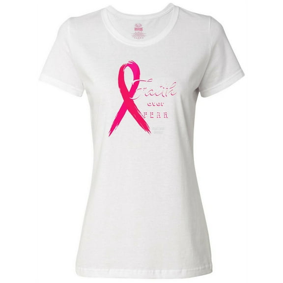 Inktastic Faith over Fear Breast Cancer Awareness with Pink Ribbon Women's T-Shirt