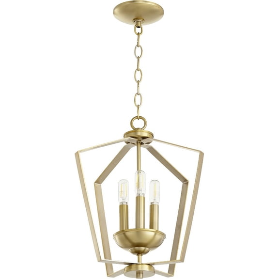 894-3-80 Quorum Lighting 3 Light Entry Pendant in Quorum Home Collection style - 13 inches wide by 15.5 inches high-Aged Brass Finish    -Traditional