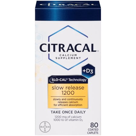 (2 Pack) Citracal Slow Release 1200 Calcium With Vitamin D3, Caplets, 80
