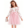 thumbnail image 2 of Lanbubble Girls Floral Tutu Dress Long Sleeve Tulle Princess Party Dress 6-7 Years, 2 of 7