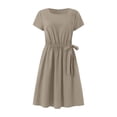 thumbnail image 6 of Ayolanni Solid Women Summer Dresses Crew Neck Elastic Waist Short Sleeve Midi A-Line Dress Cotton Linen Casual Daily Modest Swing Sundress with Pockets Yellow XXXXXL, 6 of 8