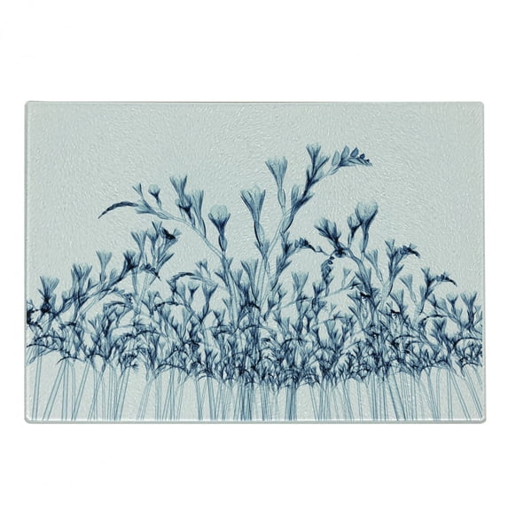 Flower Cutting Board, Various Sized Flowers in Nature Bottom to Top X-ray Image Creative Design, Decorative Tempered Glass Cutting and Serving Board, Small Size, Teal White, by Ambesonne