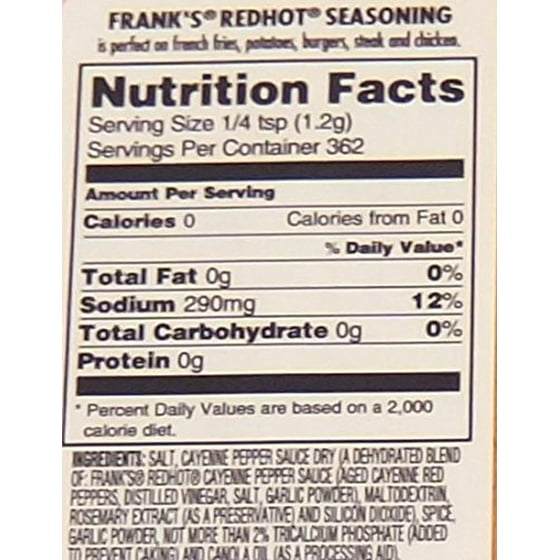 Franks Red Hot Seasoning Nutrition Facts - NutritionWalls