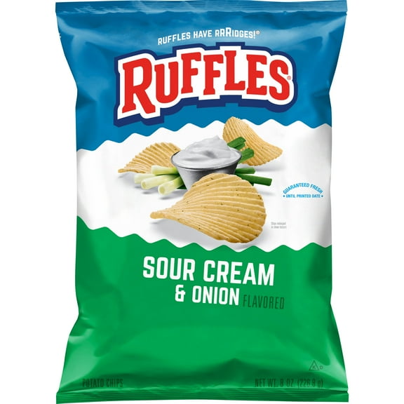 Ruffles Potato Chips Sour Cream & Onion Flavor Snack Chips, 8 ounce Bag