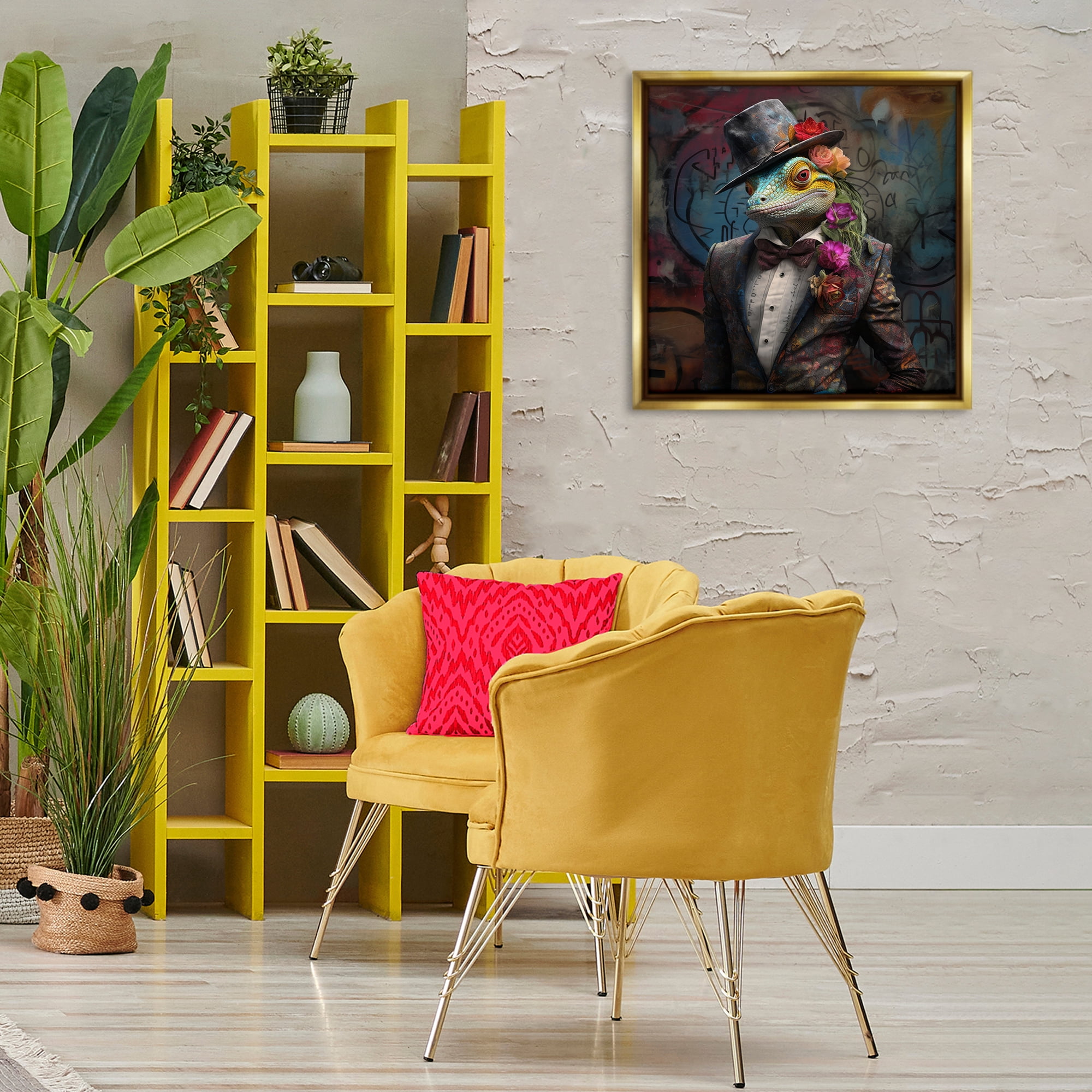 Stupell Industries Urban Graffiti Lizard Animals & Insects Painting Gold Floater Framed Canvas Art Print Wall Art, 25 x 25