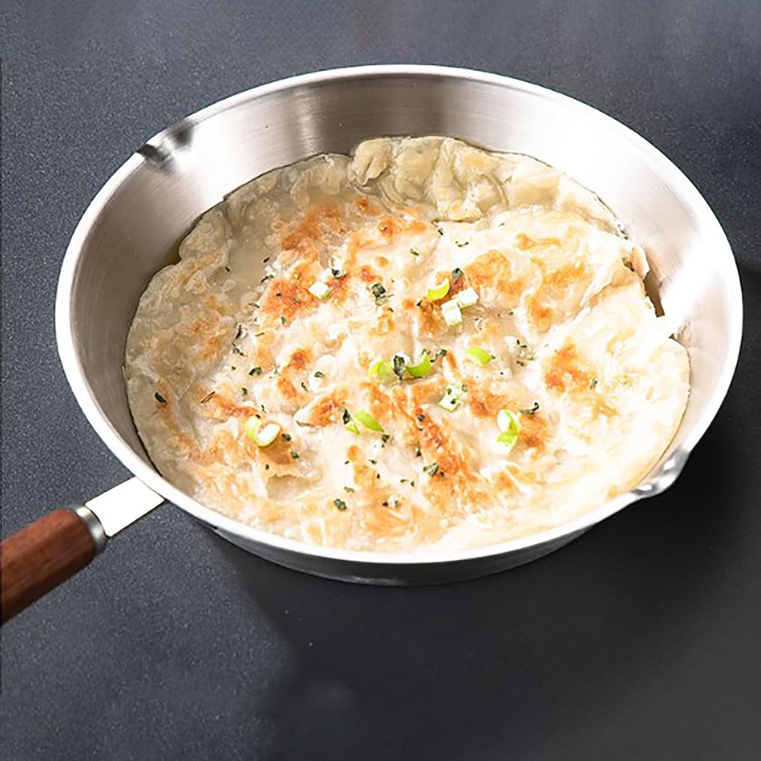 RAPOBRIX Mini Stainless Steel Fry Nonstick Pan – Non Stick One Egg Frying Pan with Solid Wood Handle, 6.3 Inch Cooking Use in the Oven, on the Stov...