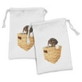 thumbnail image 1 of Beagle Fabric Pouch Set of 2, Little Tricolor Dog Peeking Looking Over Basket and Its Paws out, Drawstring Bag for Toiletries Masks and Favors, 9" x 6", White Pale Orange and Caramel, by Ambesonne, 1 of 2