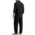 thumbnail image 6 of Delconic Mens Linen Blend Two Piece Outfit Loose Fit Long Sleeve Button Front Shirt and Straight Leg Pants Casual Set Black L, 6 of 8