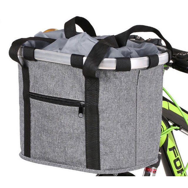 Cesta plegable extraíble para bicicleta para perros (modelo con cremallera gris) con cesta de manillar ajustable de liberación rápida para una fácil instalación