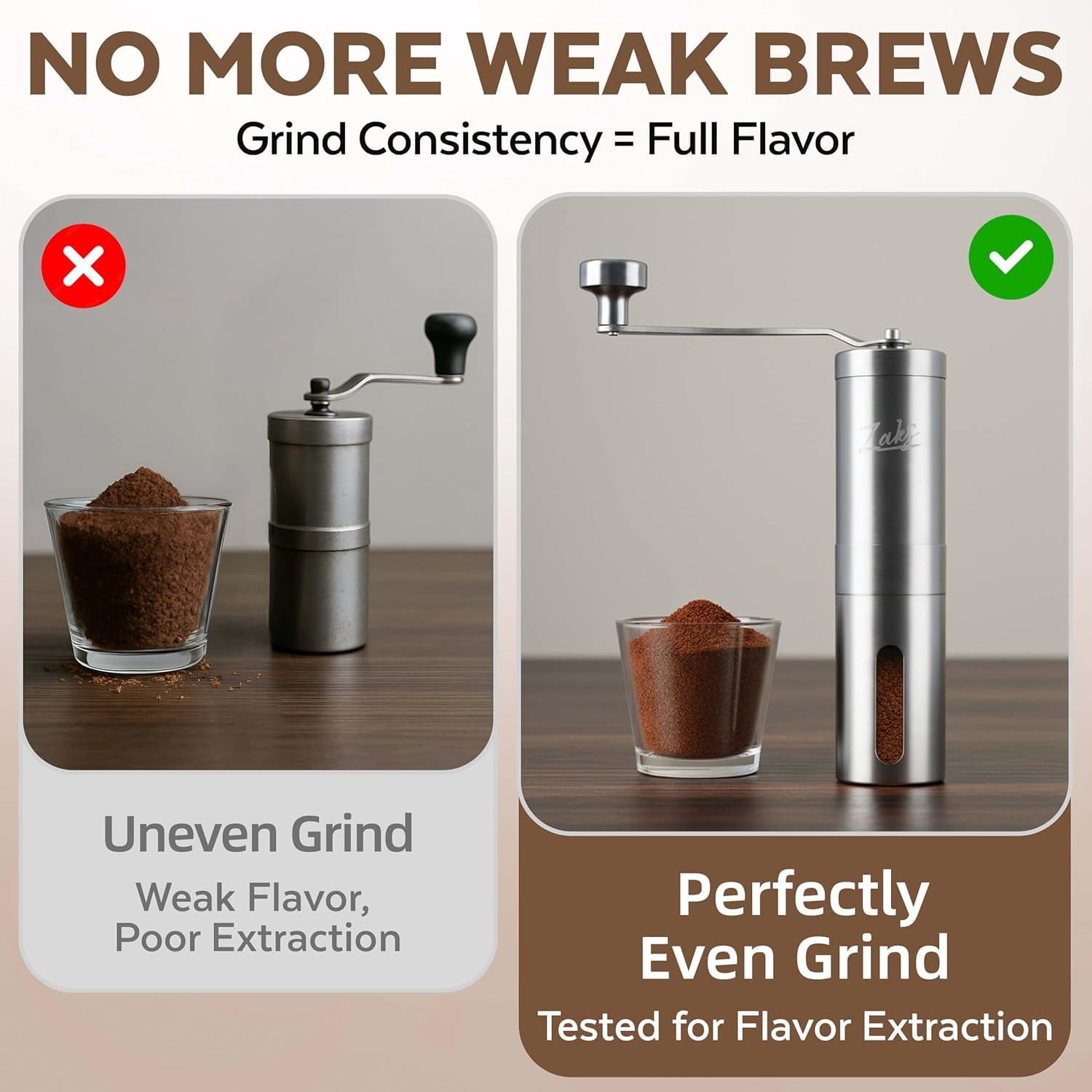 ZaksCoffee Manual Coffee Grinder Stainless Steel  with 11 Settings for Home Travel