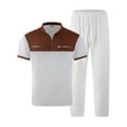 thumbnail image 5 of mihongmao Summer 2 Piece Lounge Set Men Jogger Sets Henley Shirts Men's Color Blocked Short Sleeved Stand Up Collar Zipper Pocket T-shirt Straight Leg Pants Set White L, 5 of 5